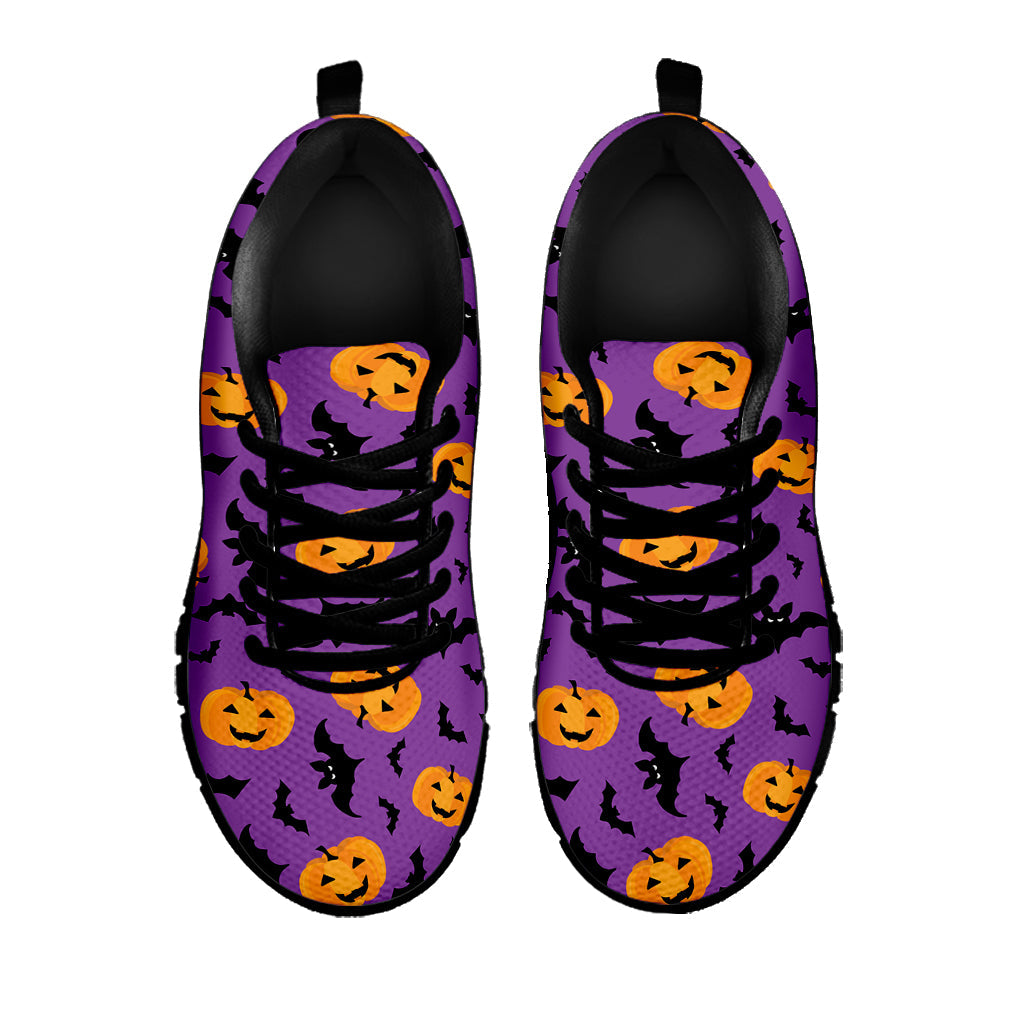 Halloween Bat And Pumpkin Pattern Print Black Running Shoes