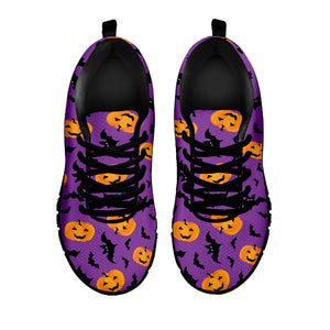 Halloween Bat And Pumpkin Pattern Print Black Running Shoes