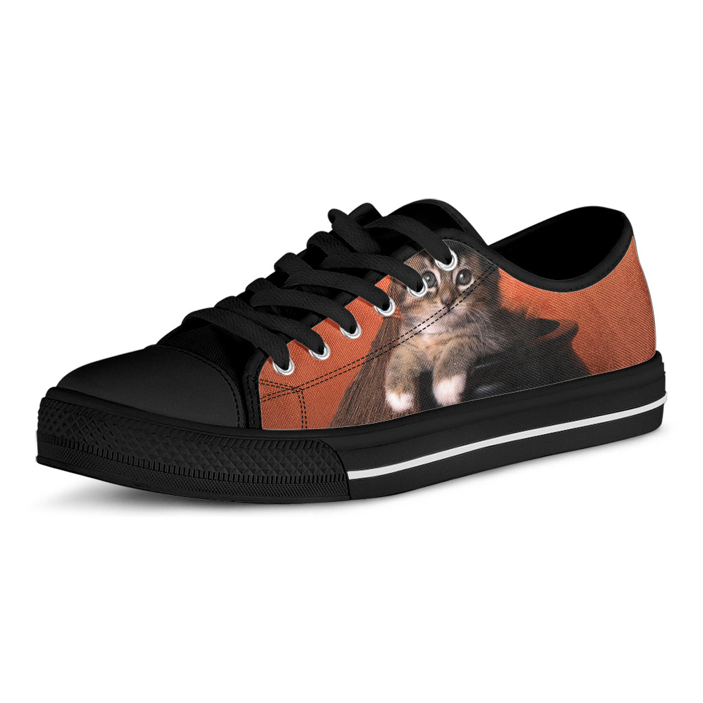 Halloween Cute Witch Cat Print Black Low Top Sneakers
