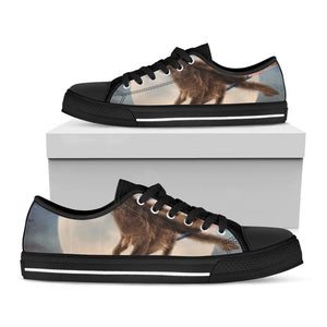 Halloween Flying Witch Cat Print Black Low Top Sneakers