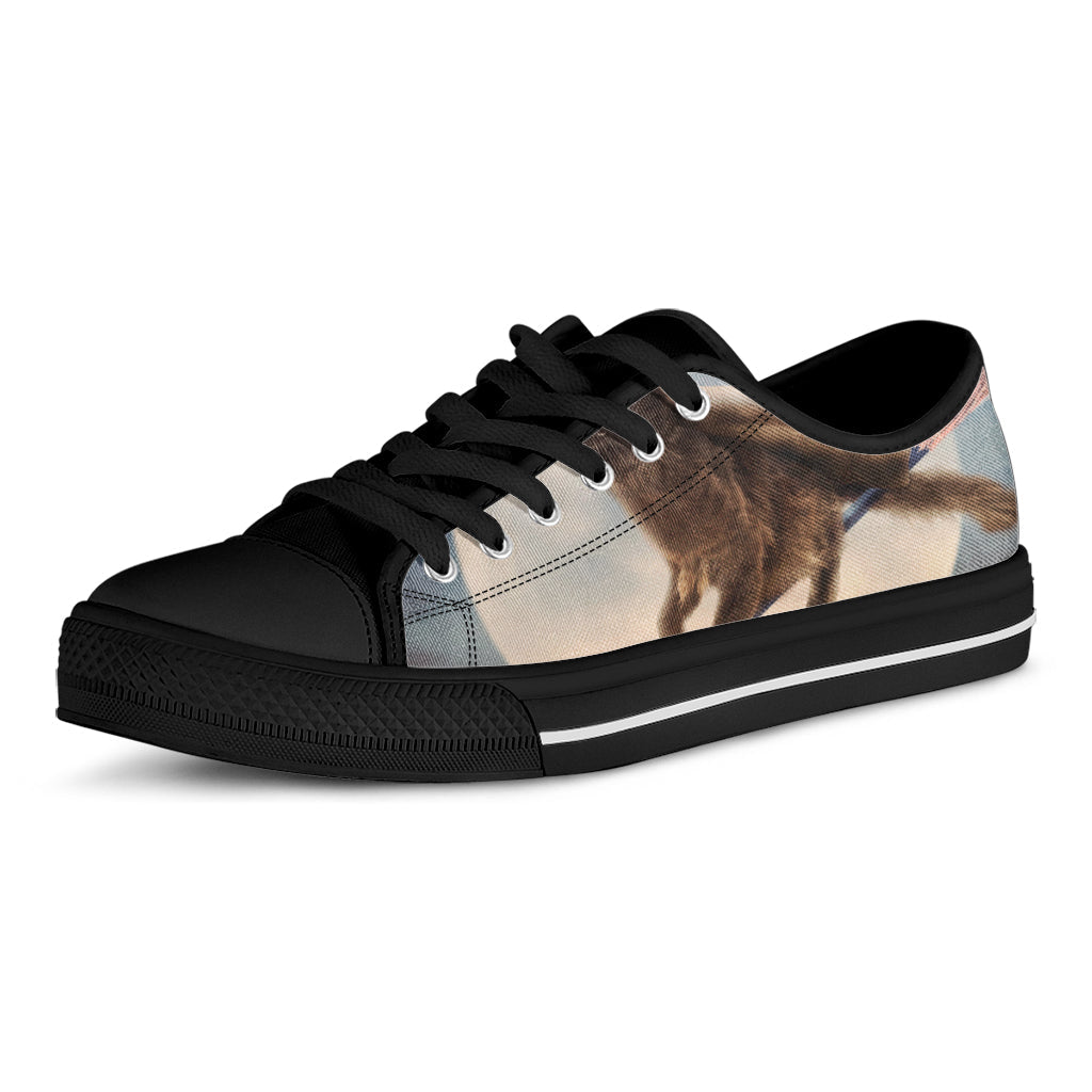 Halloween Flying Witch Cat Print Black Low Top Sneakers