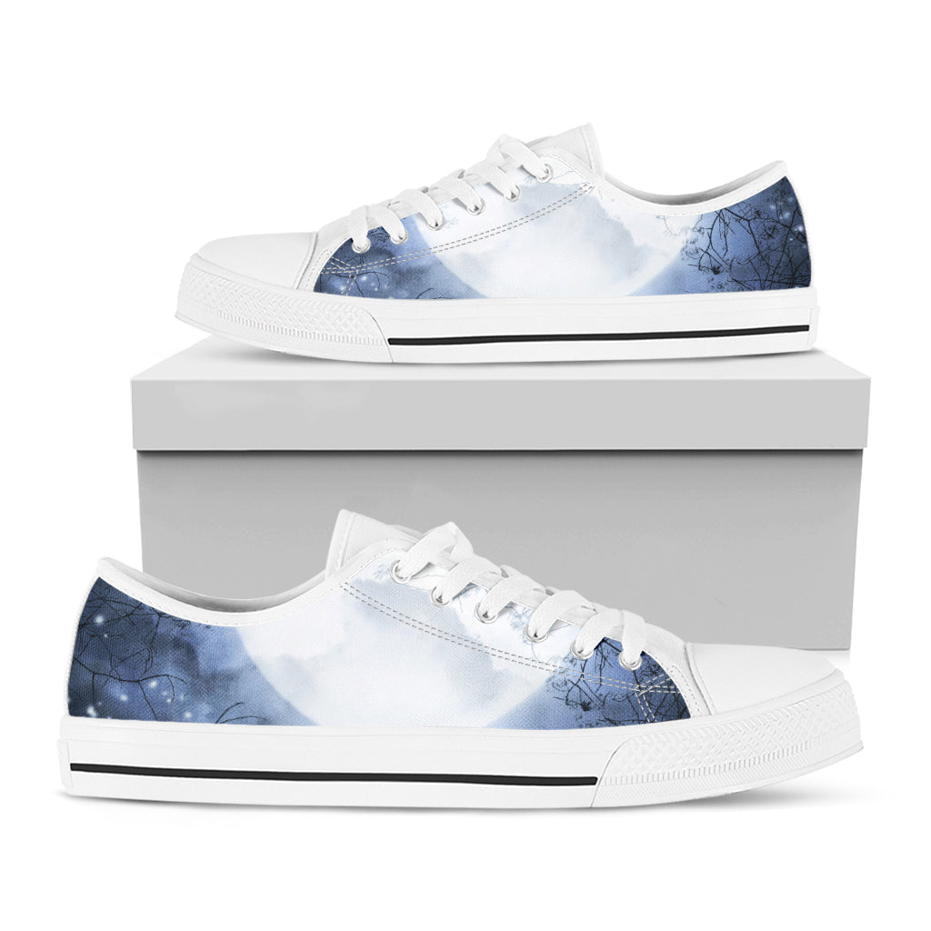 Halloween Moonlight Print White Low Top Sneakers