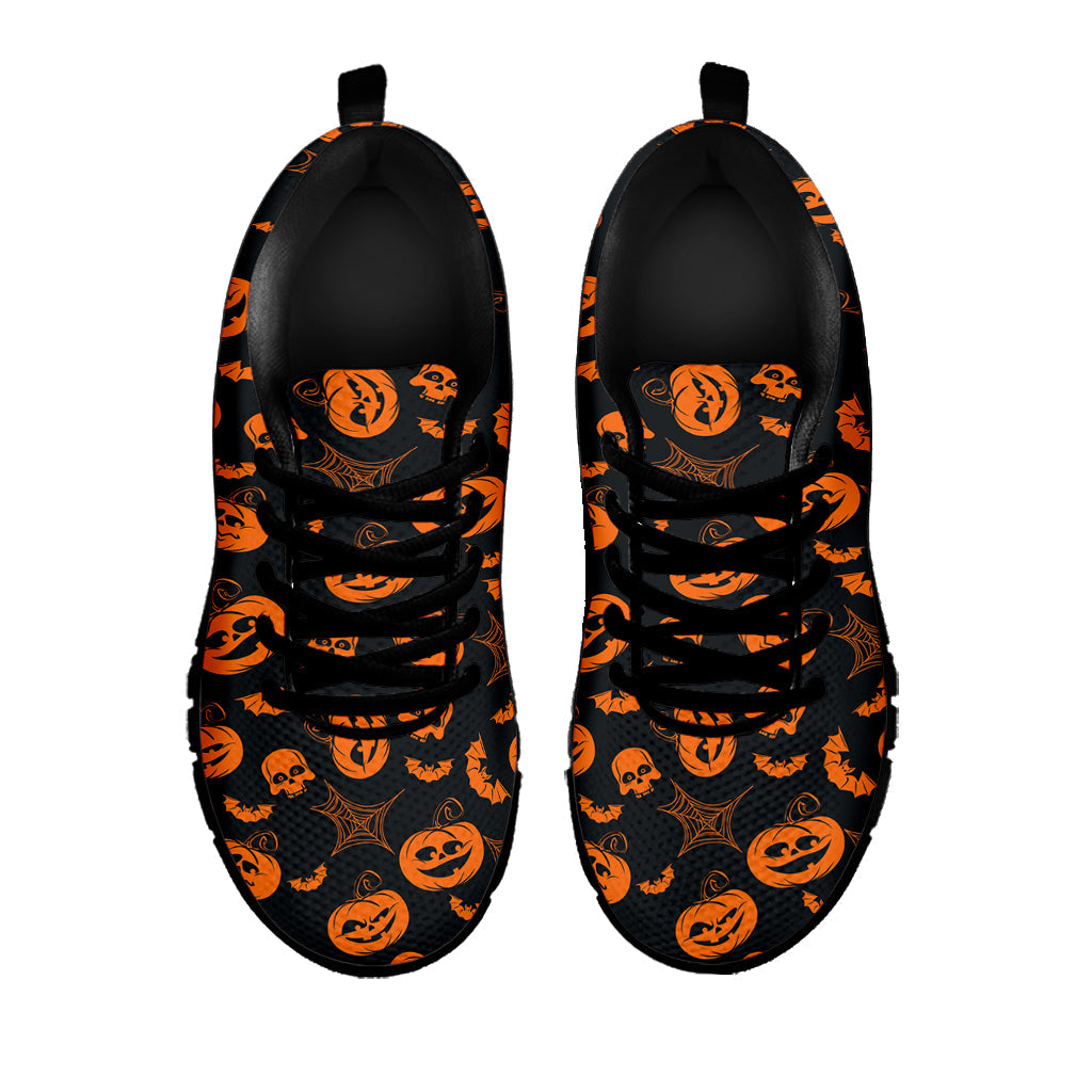 Halloween Pumpkin And Bat Pattern Print Black Running Shoes