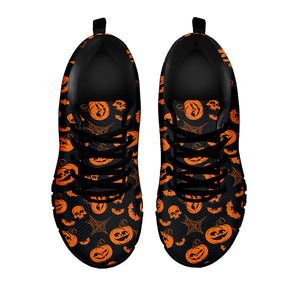Halloween Pumpkin And Bat Pattern Print Black Running Shoes
