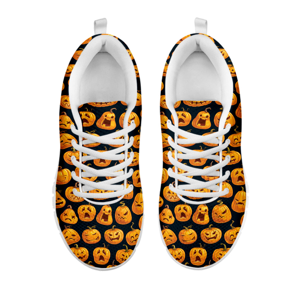 Halloween Pumpkin Jack-O'-Lantern Print White Running Shoes