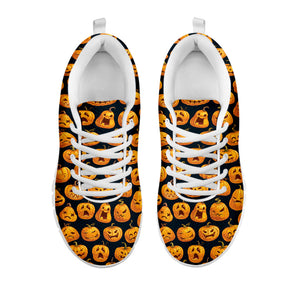 Halloween Pumpkin Jack-O'-Lantern Print White Running Shoes
