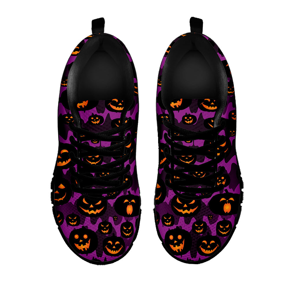 Halloween Pumpkin Smiley Faces Print Black Running Shoes