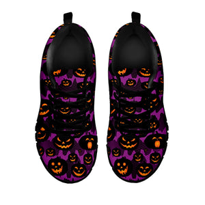 Halloween Pumpkin Smiley Faces Print Black Running Shoes