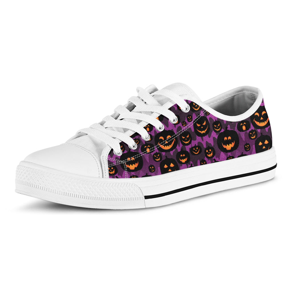 Halloween Pumpkin Smiley Faces Print White Low Top Sneakers