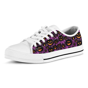 Halloween Pumpkin Smiley Faces Print White Low Top Sneakers