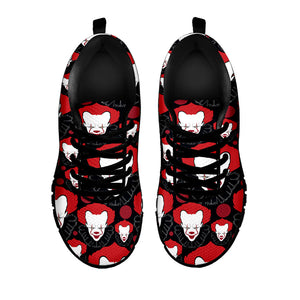Halloween Scary Clown Pattern Print Black Running Shoes