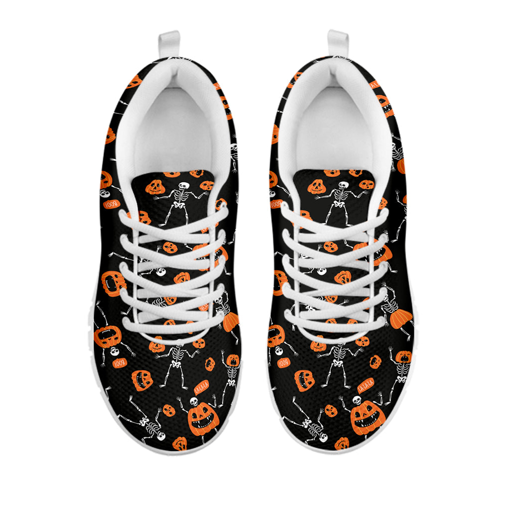 Halloween Skeleton And Pumpkin Print White Running Shoes