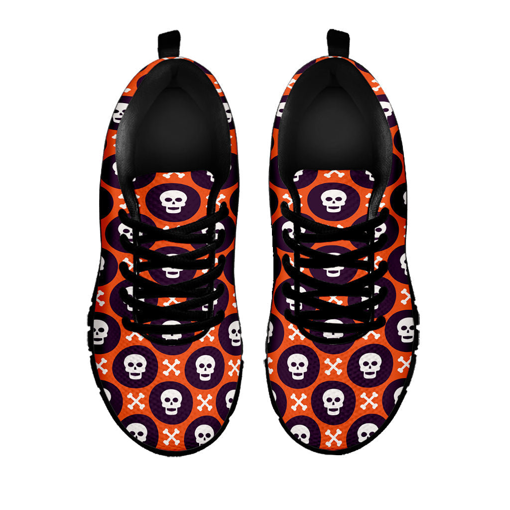 Halloween Skull And Bone Pattern Print Black Running Shoes