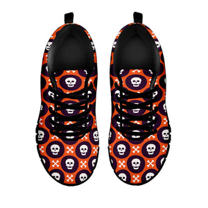 Halloween Skull And Bone Pattern Print Black Running Shoes