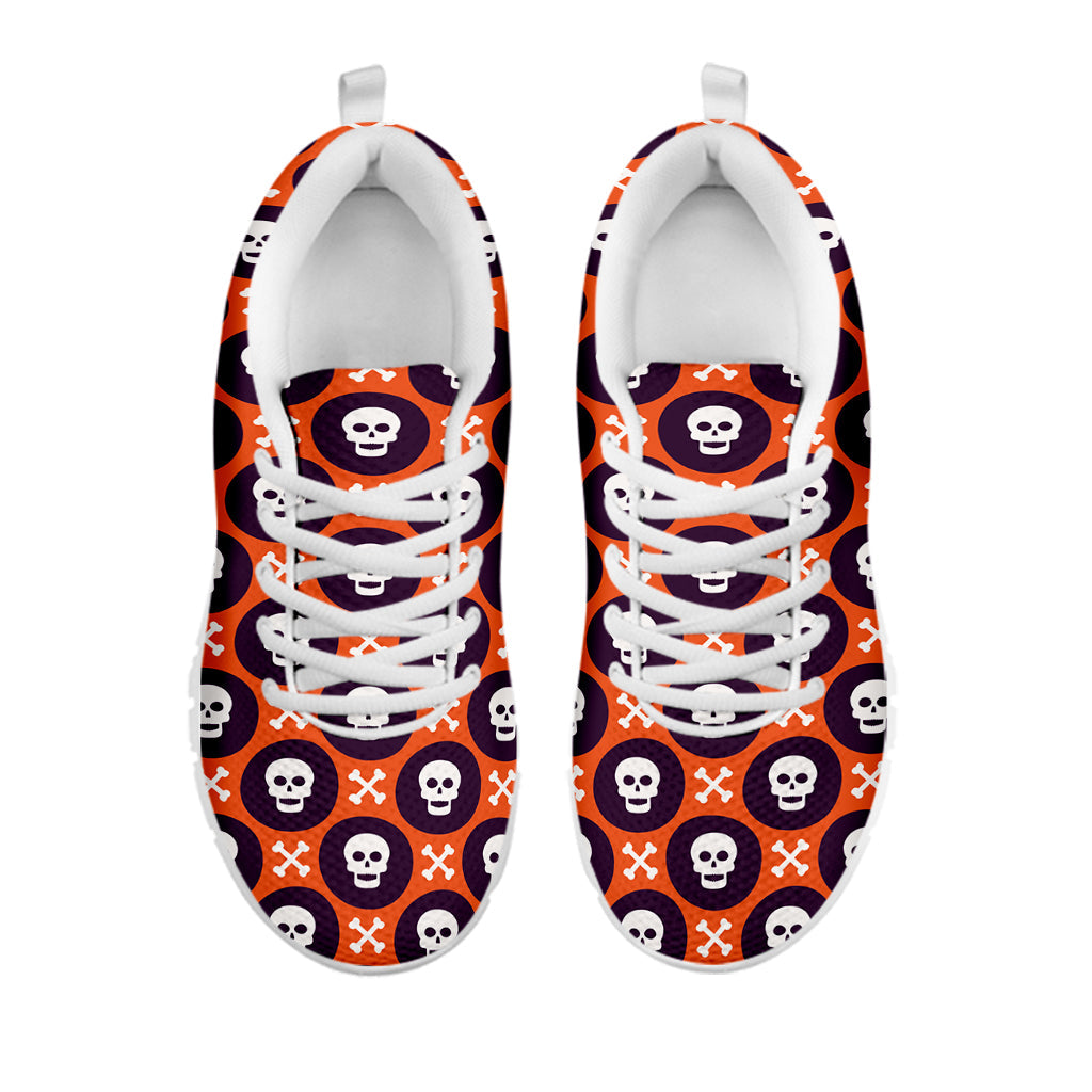 Halloween Skull And Bone Pattern Print White Running Shoes