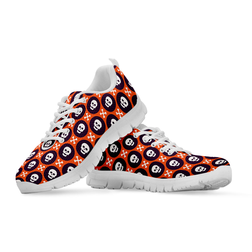 Halloween Skull And Bone Pattern Print White Running Shoes