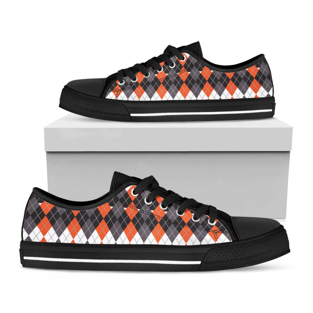 Halloween Themed Argyle Pattern Print Black Low Top Sneakers