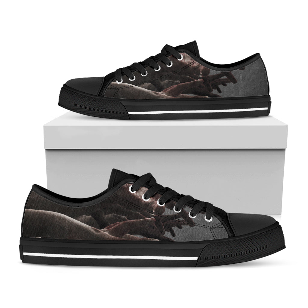 Halloween Zombie Hands Print Black Low Top Sneakers