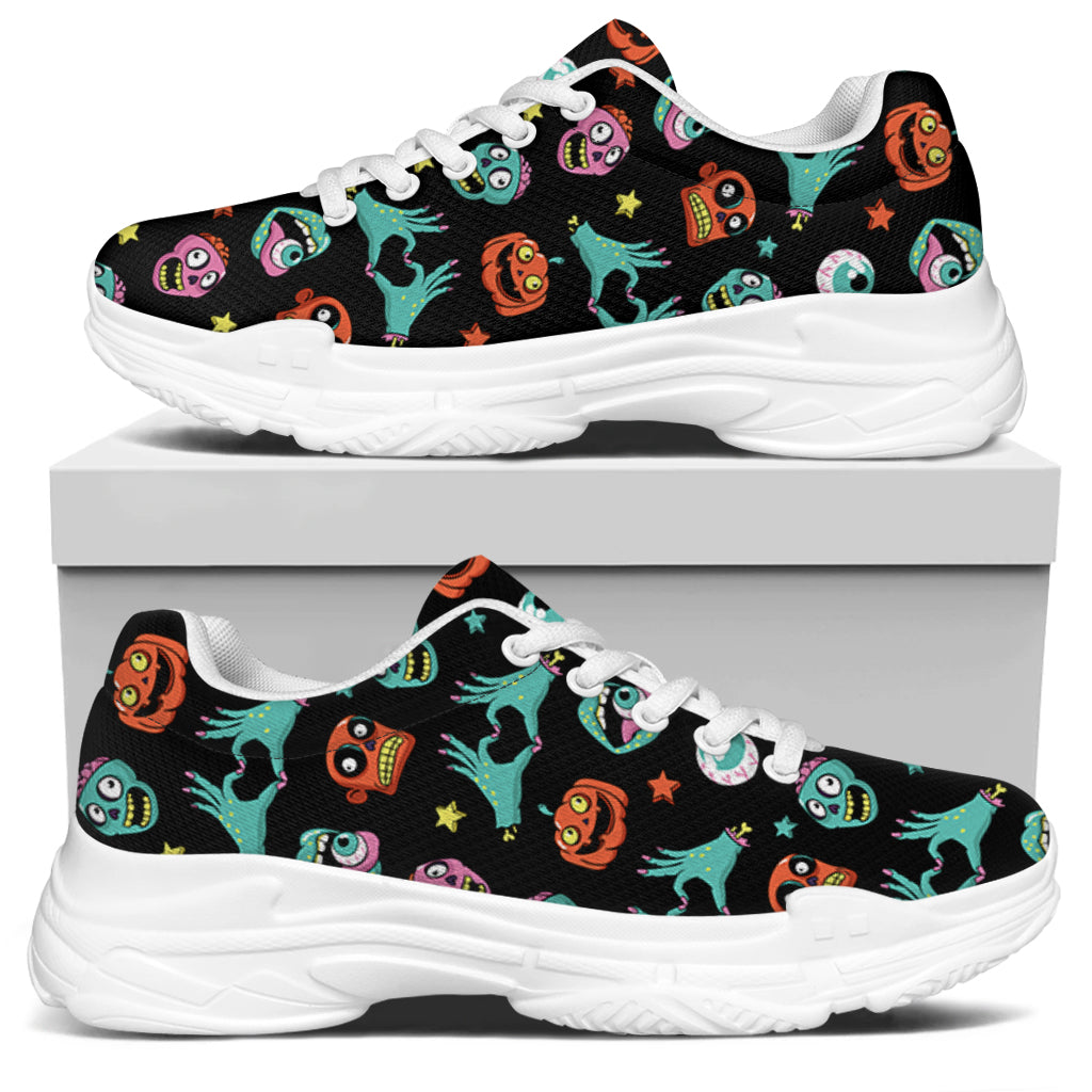Halloween Zombie Pattern Print White Chunky Shoes
