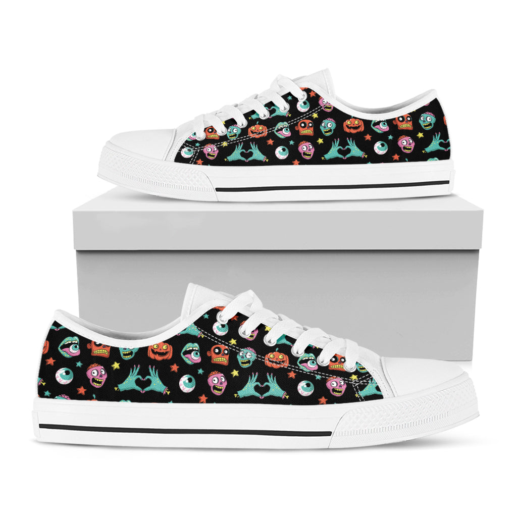 Halloween Zombie Pattern Print White Low Top Sneakers