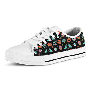 Halloween Zombie Pattern Print White Low Top Sneakers