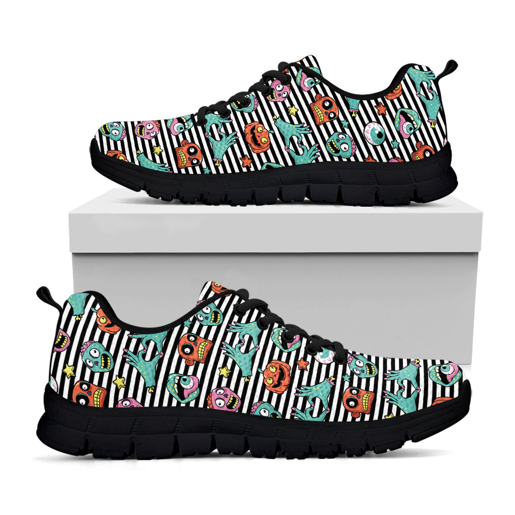 Halloween Zombie Striped Pattern Print Black Running Shoes