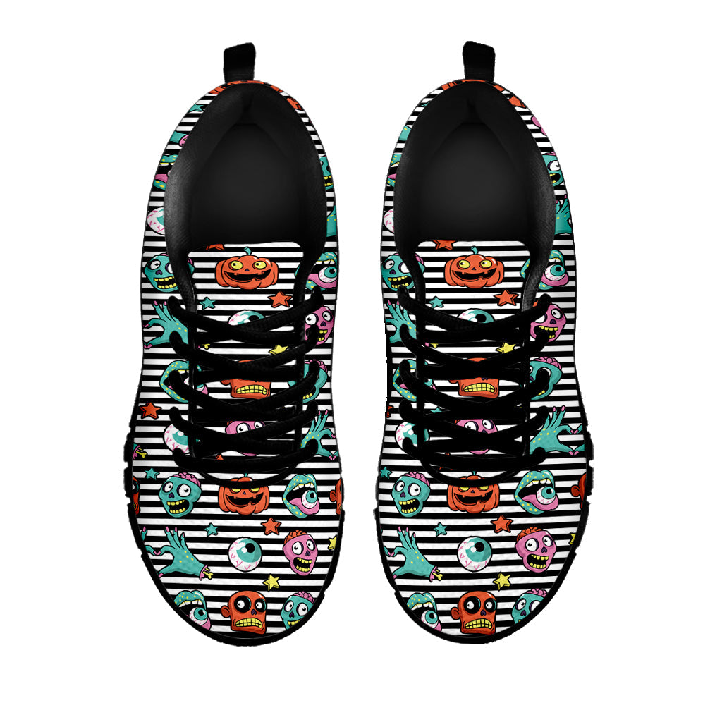 Halloween Zombie Striped Pattern Print Black Running Shoes