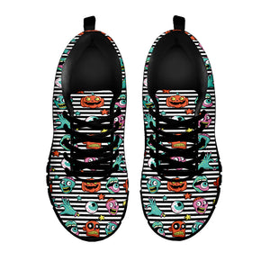 Halloween Zombie Striped Pattern Print Black Running Shoes