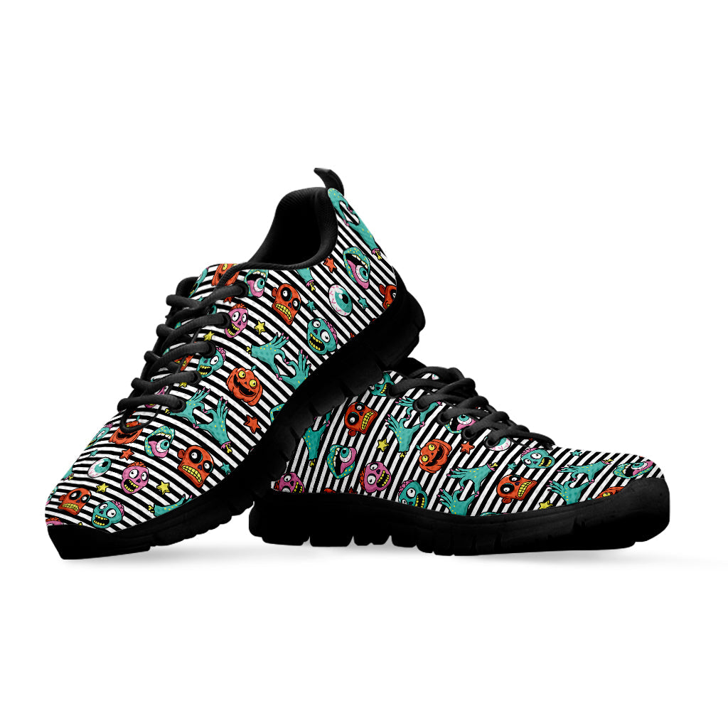 Halloween Zombie Striped Pattern Print Black Running Shoes