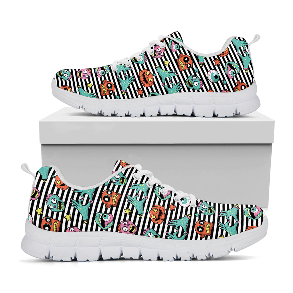 Halloween Zombie Striped Pattern Print White Running Shoes