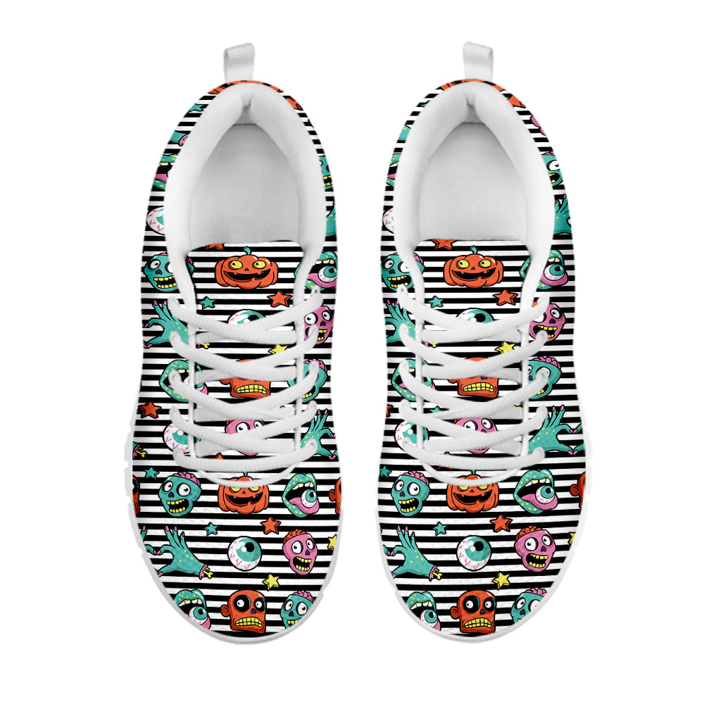 Halloween Zombie Striped Pattern Print White Running Shoes