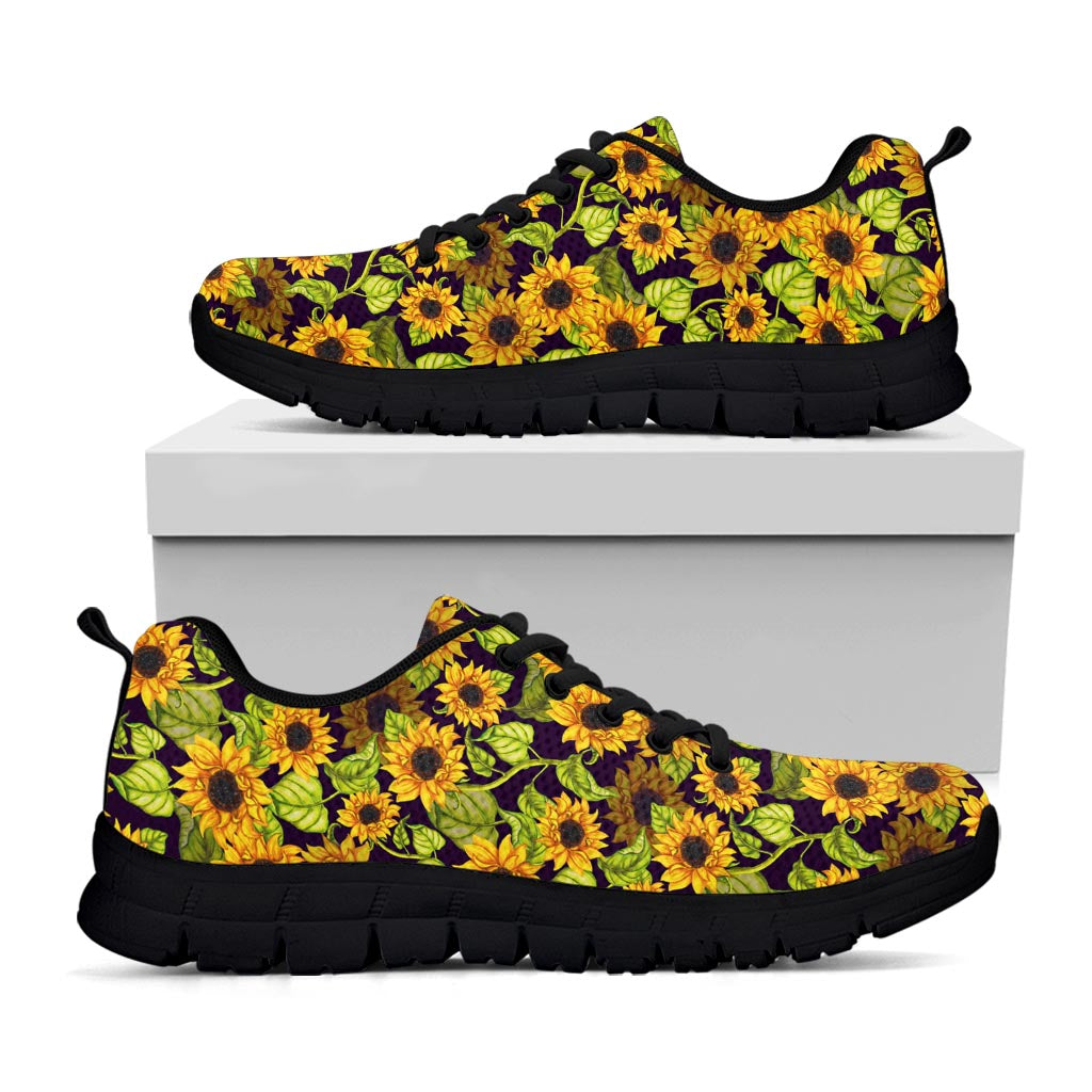 Hand Drawn Sunflower Pattern Print Black Running Shoes