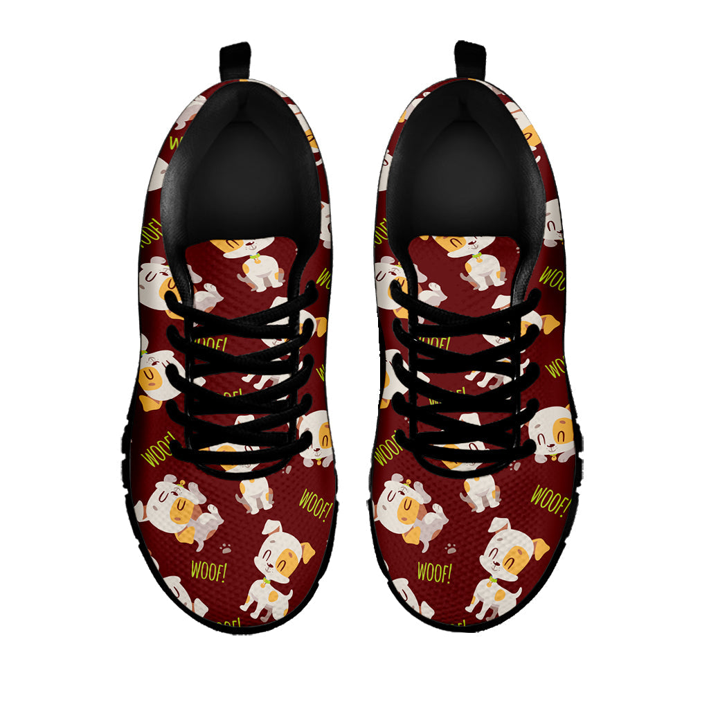 Happy Jack Russell Terrier Pattern Print Black Running Shoes