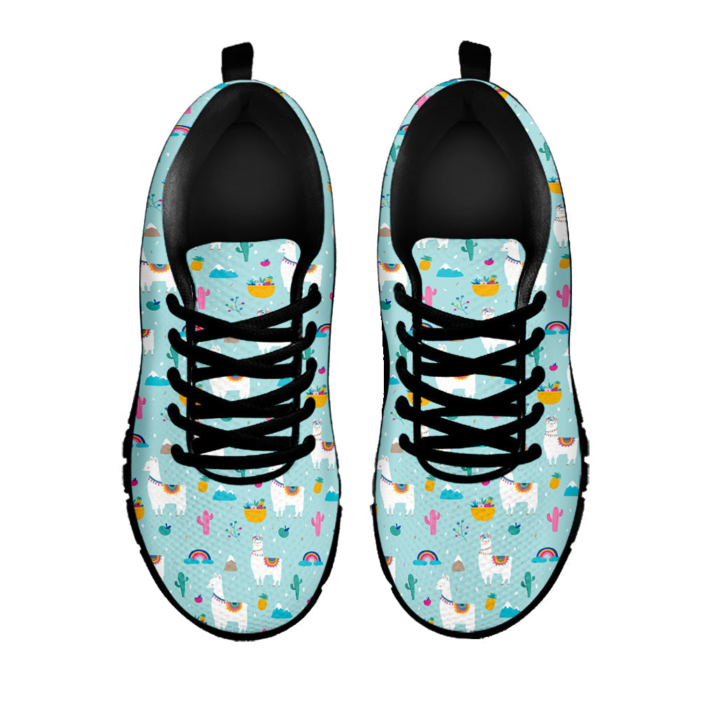 Happy Llama And Cactus Pattern Print Black Running Shoes