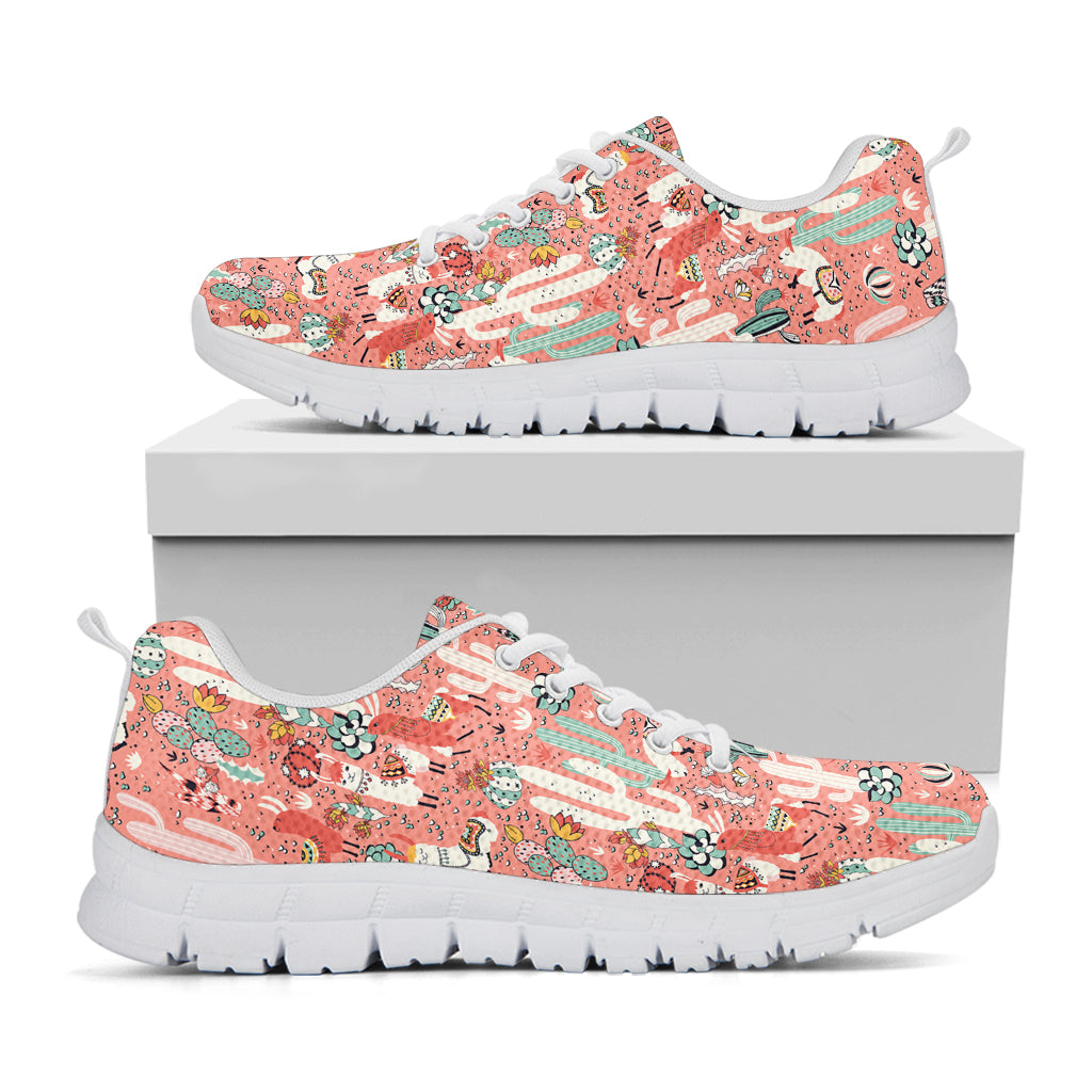 Happy Llama Pattern Print White Running Shoes