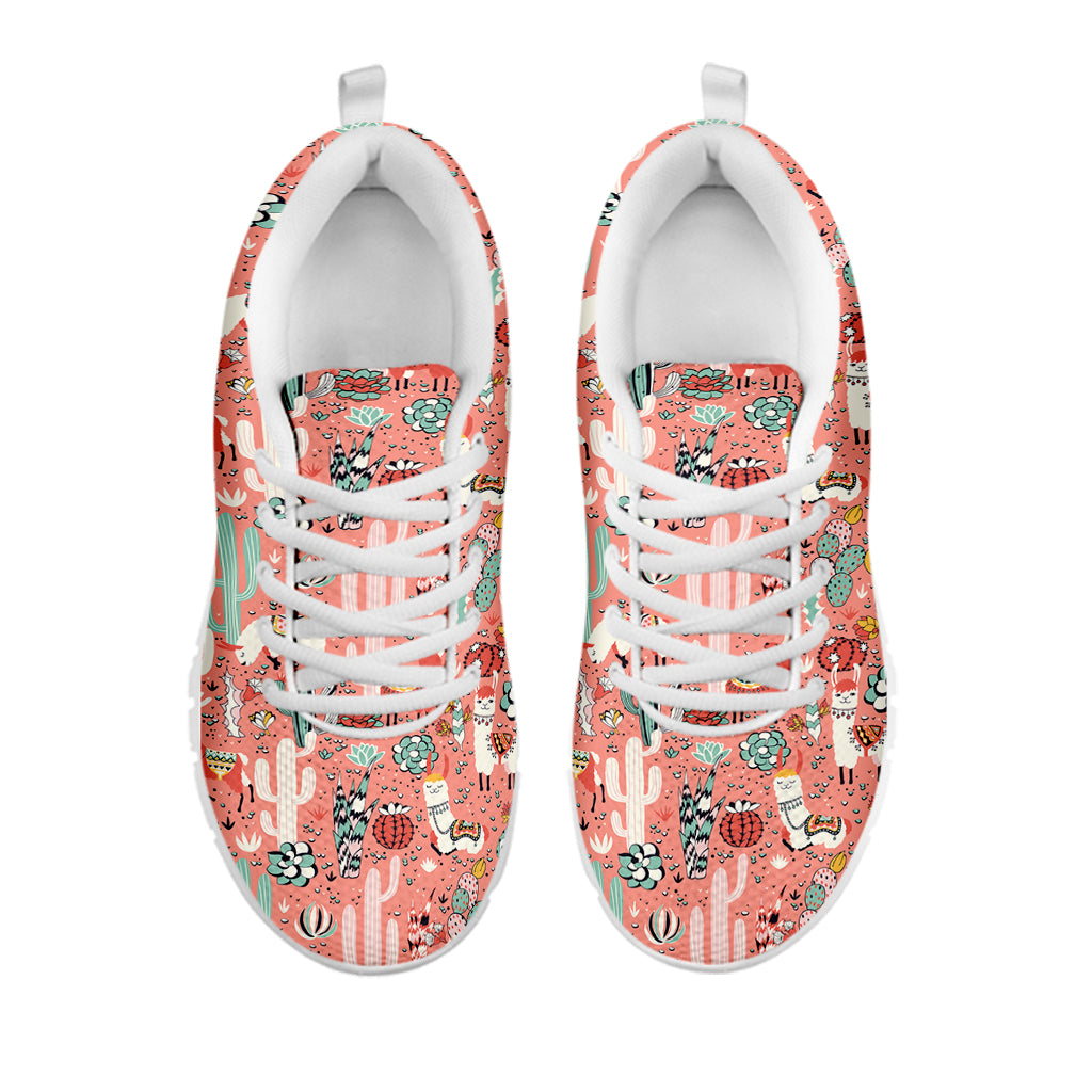 Happy Llama Pattern Print White Running Shoes