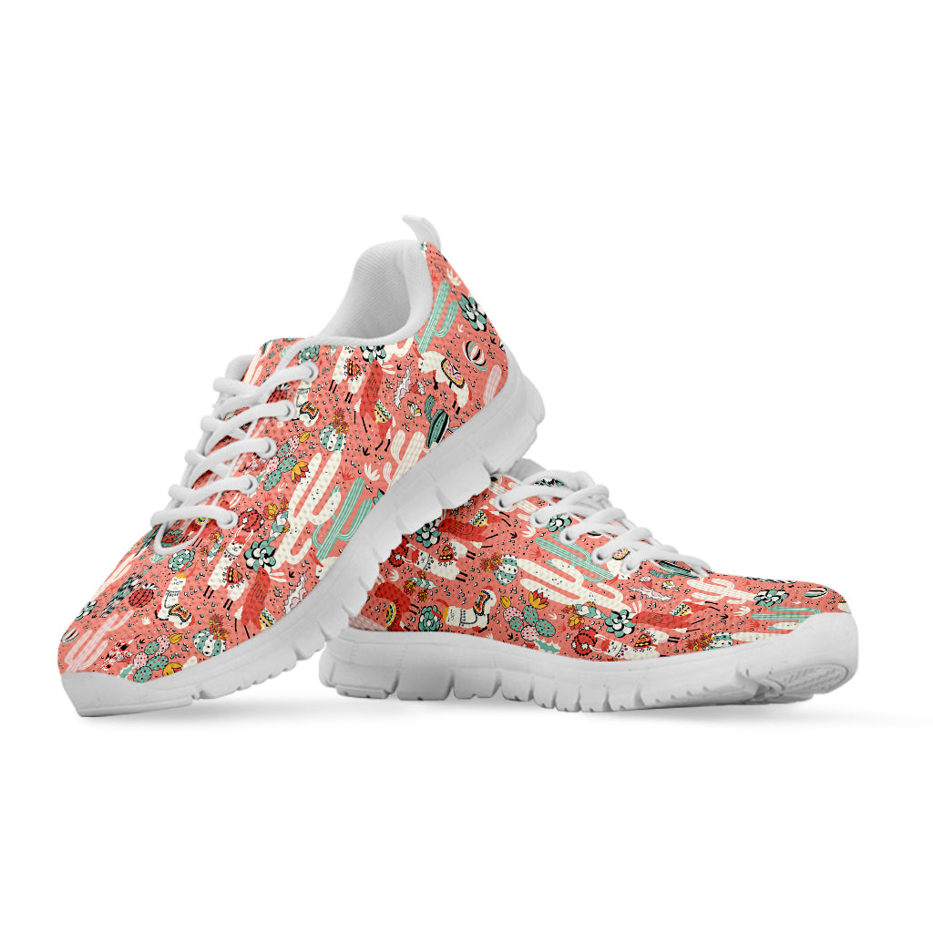 Happy Llama Pattern Print White Running Shoes