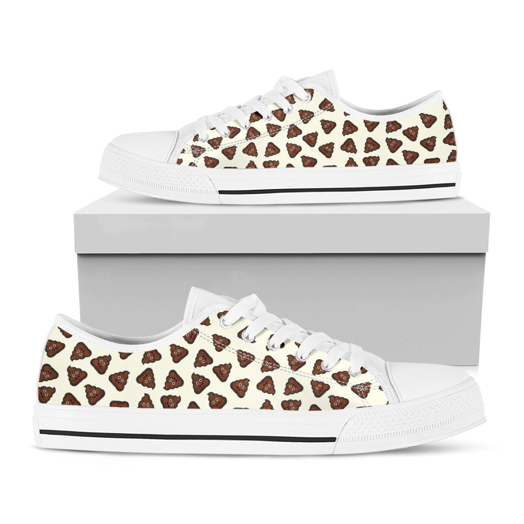 Happy Poop Pattern Print White Low Top Sneakers