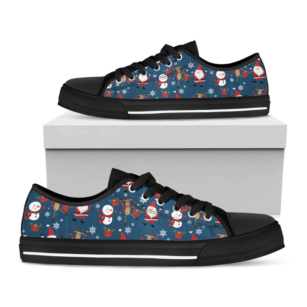Happy Santa Claus Pattern Print Black Low Top Sneakers