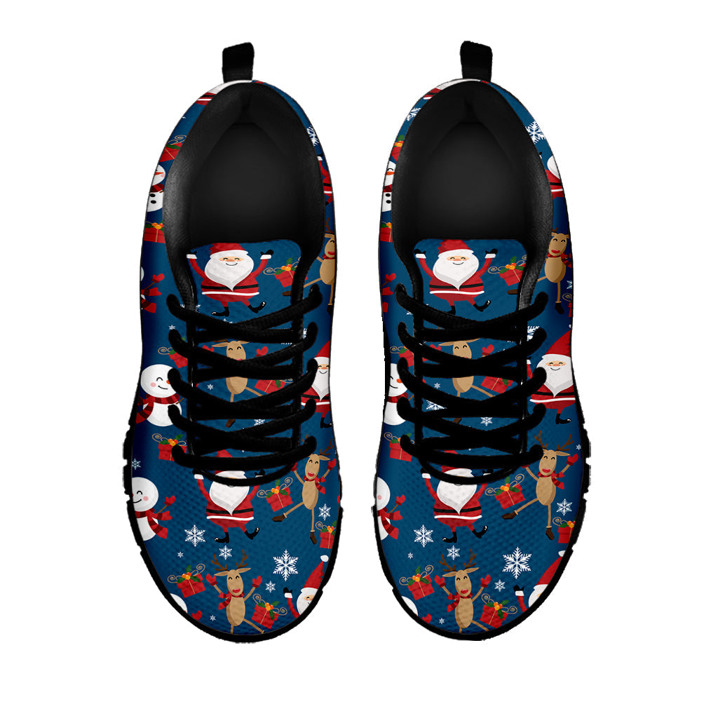Happy Santa Claus Pattern Print Black Running Shoes