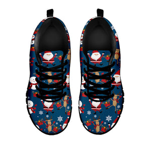 Happy Santa Claus Pattern Print Black Running Shoes