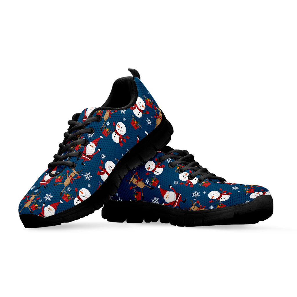 Happy Santa Claus Pattern Print Black Running Shoes