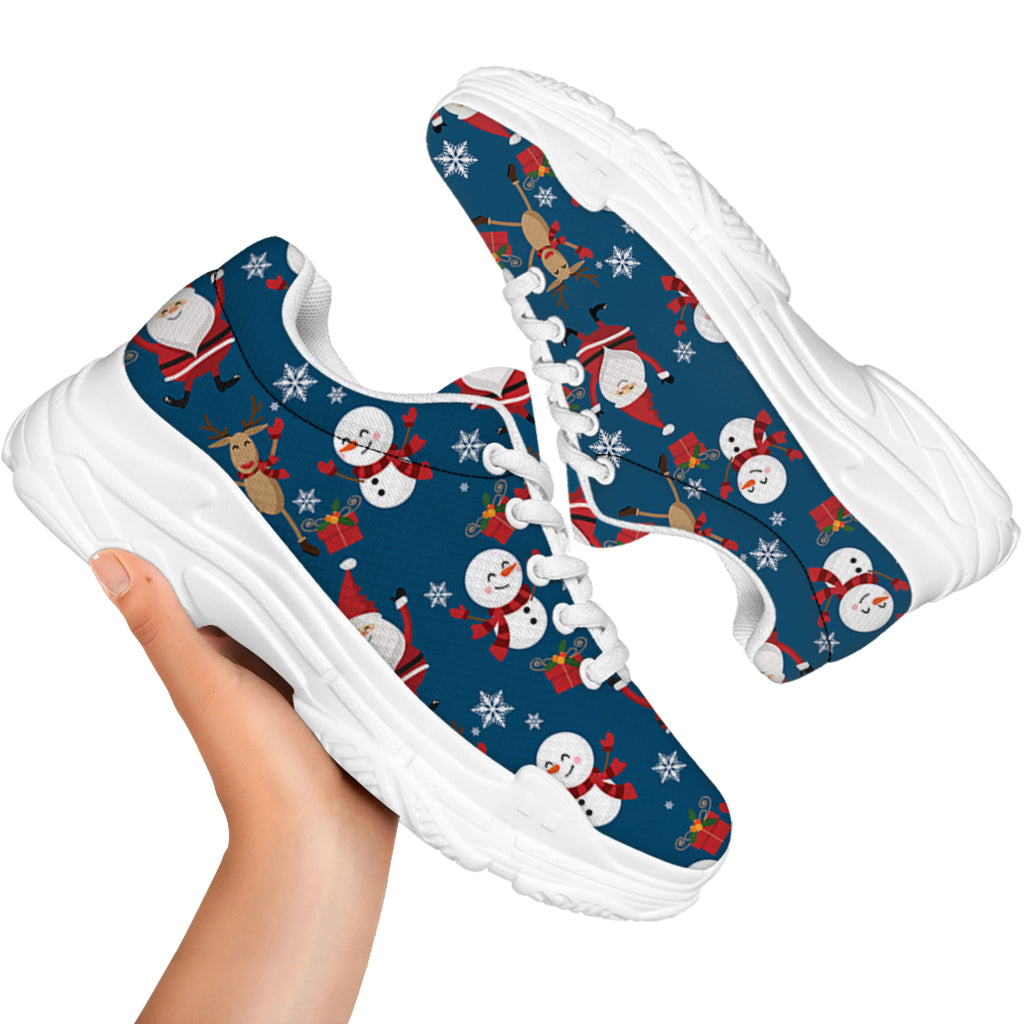 Happy Santa Claus Pattern Print White Chunky Shoes