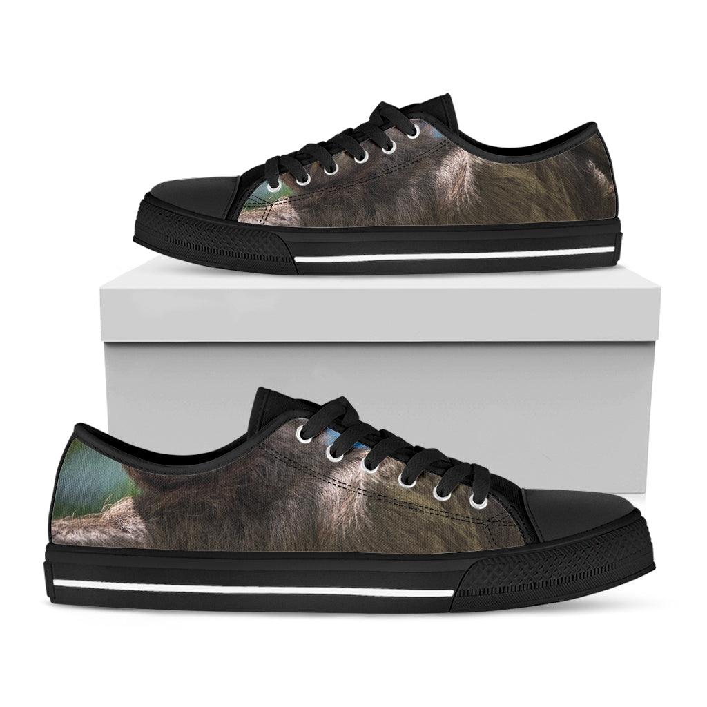 Happy Sloth Print Black Low Top Sneakers