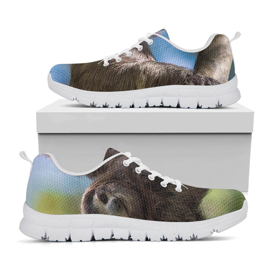 Happy Sloth Print White Running Shoes