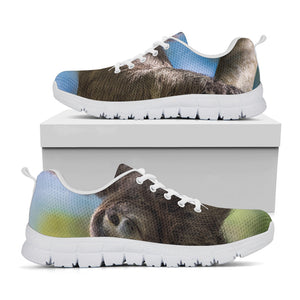 Happy Sloth Print White Running Shoes