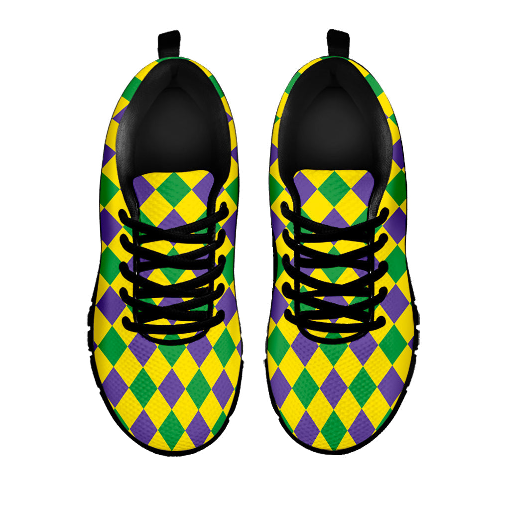 Harlequin Mardi Gras Pattern Print Black Running Shoes
