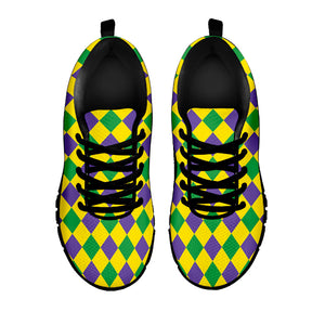 Harlequin Mardi Gras Pattern Print Black Running Shoes