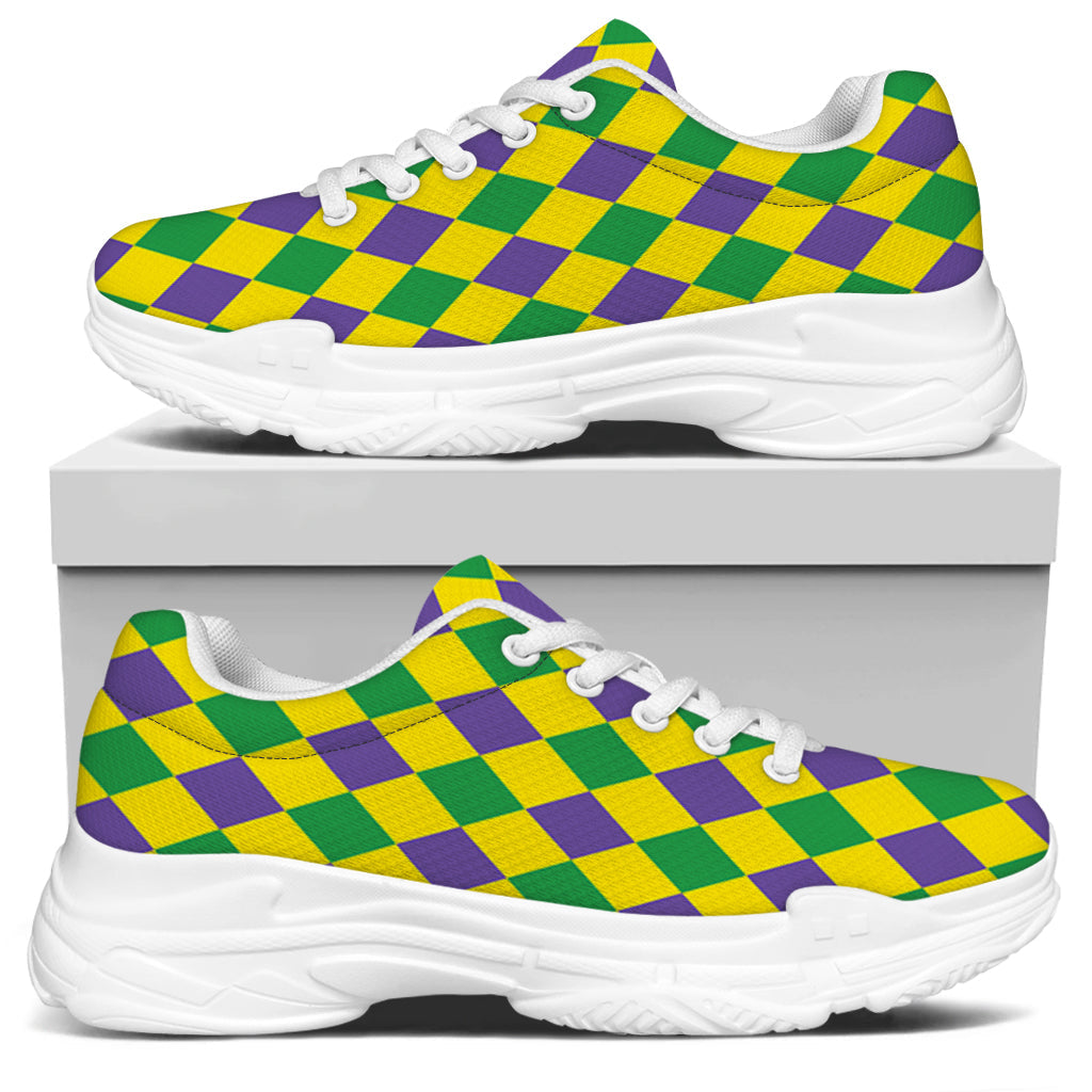 Harlequin Mardi Gras Pattern Print White Chunky Shoes