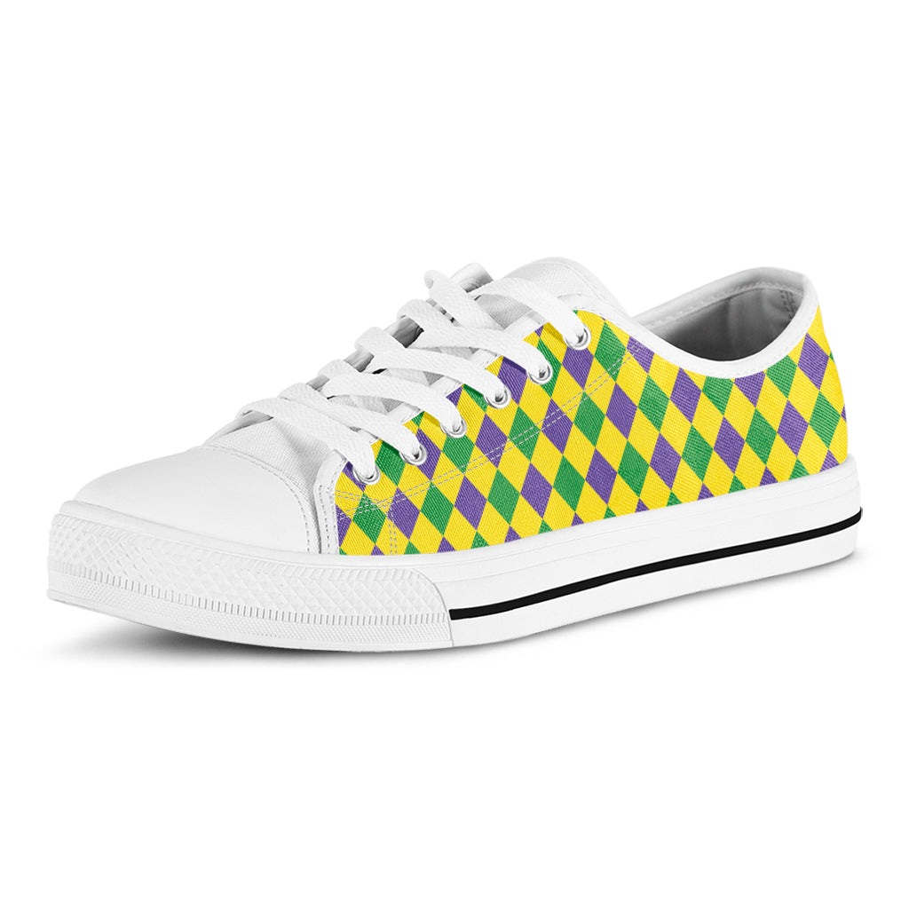 Harlequin Mardi Gras Pattern Print White Low Top Sneakers